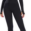 Women's Workout Jumpsuit Yoga Ribbed One Piece Outfits Athletic Tummy Control Long Sleeve Jumpsuit (Black, M)