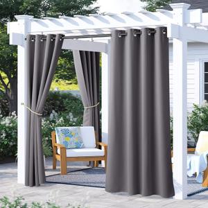 NICETOWN 2 Panels Blackout Grey Outdoor Curtains for Patio Waterproof 72 inch Length, Rustproof Grommet Indoor Outdoor Thermal Insulated Vertical Drapes for Porch/Cabana, W52 x L72