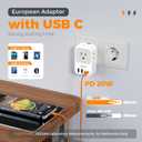 TESSAN European Travel Plug Adapter 2 Pack, PD 20W Adapter for Europe Plug with 4 AC Outlets 4 USB (2 USB C), Type C Adaptor for US to Europe, Italy, Spain, France, Portugal, Greece, Iceland, Germany
