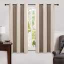 MIULEE Linen Texture Curtains Soild 100% Blackout Thermal Insulated Natural Beige Curtains Grommet Room Darkening Drapes for Living Room Bedroom Nursery 42 x 63 (2 Panels)