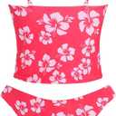 ZAFUL Women's Spaghetti Strap Tankini Swimsuits V Neck Tummy Control Tie Side Thong Bikini Swimsuits 2 Piece Bathing Suits (Pink, S)