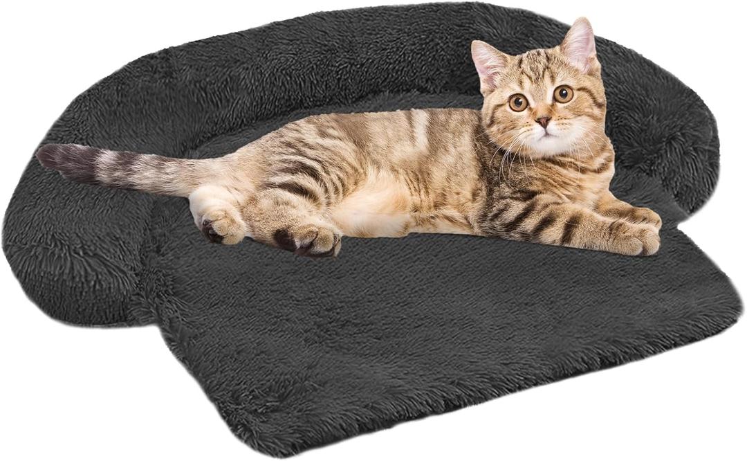 Calming Dog Bed Fluffy Plush Dog Mat for Furniture Protector with Removable Washable Cover for Large Medium Small Dogs and Cats (XS(31x23.5x5), Dark Grey)