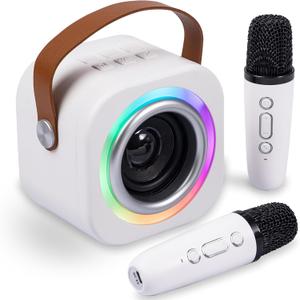 Mini Karaoke Machine for Kids with 2 Wireless Mics,TOP Singing Toys Birthday Gifts Ideas for Girls Ages 3,4,5,6,7,8,9,10,11,12+ Years Old,Great Gift Ages Girls,Boys Trend Party (Off white)