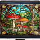 Travel Pill Organizer 7 Day Metal Pill Box with Mirror and 8 Compartments Cute Travel Pill Organizer for Purse (Mushroom Garden)