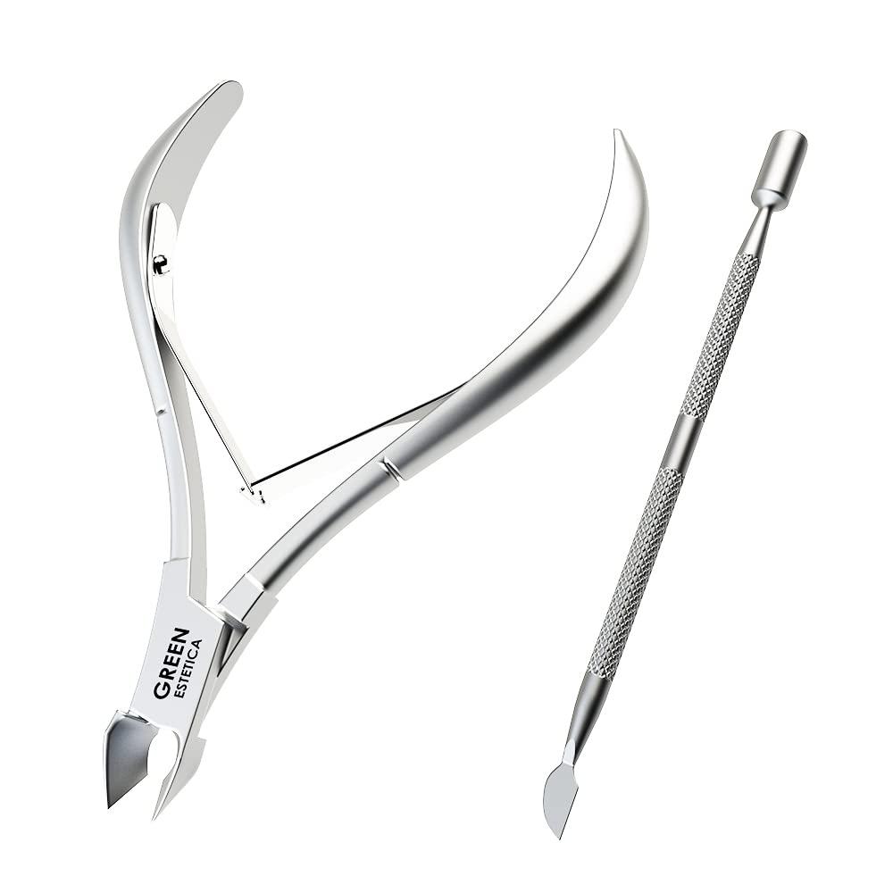 Professional Cuticle Trimmer with Cuticle Pusher Nail Cuticle Remover Nipper Silver Stainless Steel Sharp Blades Manicure Tools with Double Spring Nail Care Pedicure Nail Tools Home Spa (Silver)