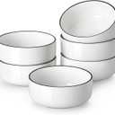 MALACASA 24 OZ Cereal Bowls, Porcelain Soup Oatmeal Bowls Set of 6, White Kitchen Ceramic Serving Bowl wtih Black Rim, Dishwasher Microwave Oven Safe, White, Series LUNA