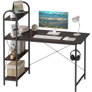 HOME BI Computer Desk with Storage Shelves (Black, 47 Inch)