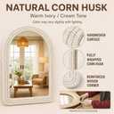30" x 40" Arched Wall Mirror, Handwoven Natural Corn Husk Fiber with Light Whitewashed Finish, Warm Boho Coastal Style for Entryway, Bedroom, Living Room, Vertical Hanging