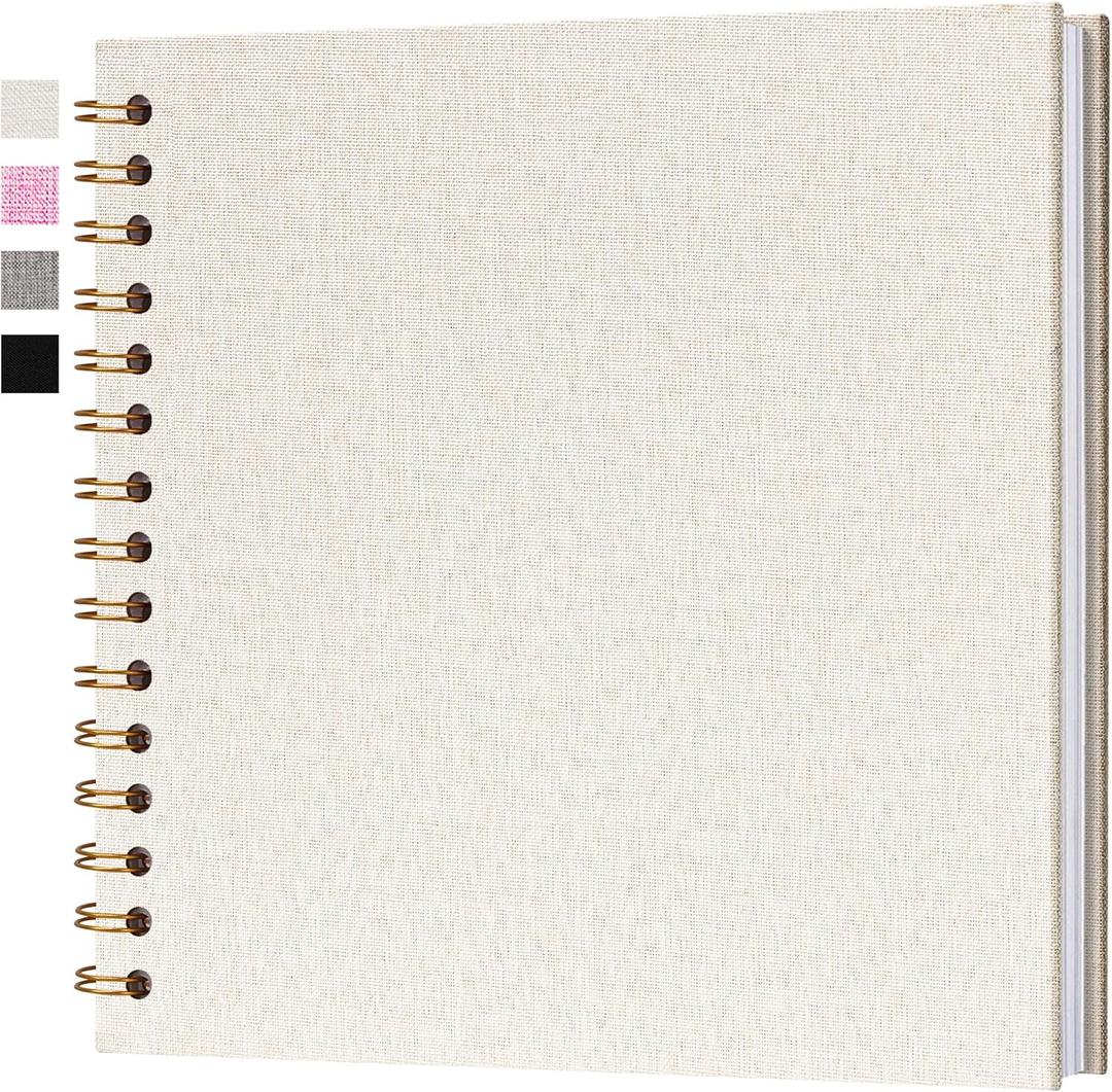 8x8 Inch Scrapbook DIY Photo Album Linen Cover Hardcover White Pages 20 Sheets Small Scrap Memory Book Beige