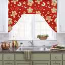 3 x Chic D Christmas Gingerbread Man Swag Valance Curtains for Kitchen, Candy Cane Curtain Valances Rod Pocket Window Curtain, Thermal Insulated Washable Swag Kitchen Curtains 56"x36"