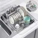 Sink Drying Rack - Dish Rack with Drainboard for Kitchen Counter - Multifunctional Expandable Dish Drying Rack Used Over Sink, in Sink & on Countertop, Made of Rustproof Stainless Steel, Silver