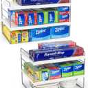2 Pack Expandable Kitchen Wrap Organizer Rack, Height & Width Adjustable Aluminum Foil and Plastic Wrap Organizer for Pantry, Cabinet Food Wrap Organization and Storage - (3 Tier 9.8 to 15.6"L) (White-2P)