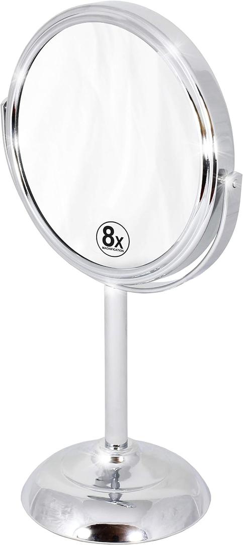 Deco Brothers Vanity Mirror with Stand 6-Inch Double Sided, 8X Magnification, Chrome