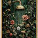 AtterrirArt Framed Vintage Bathroom Wall Art, 12 * 16inch, Floral Shower Wall Decor, Abstract Wildflower Aesthetic Poster Print, Moody Botanical Canvas Wall Art For Restroom, Toilet, Ready to Hang