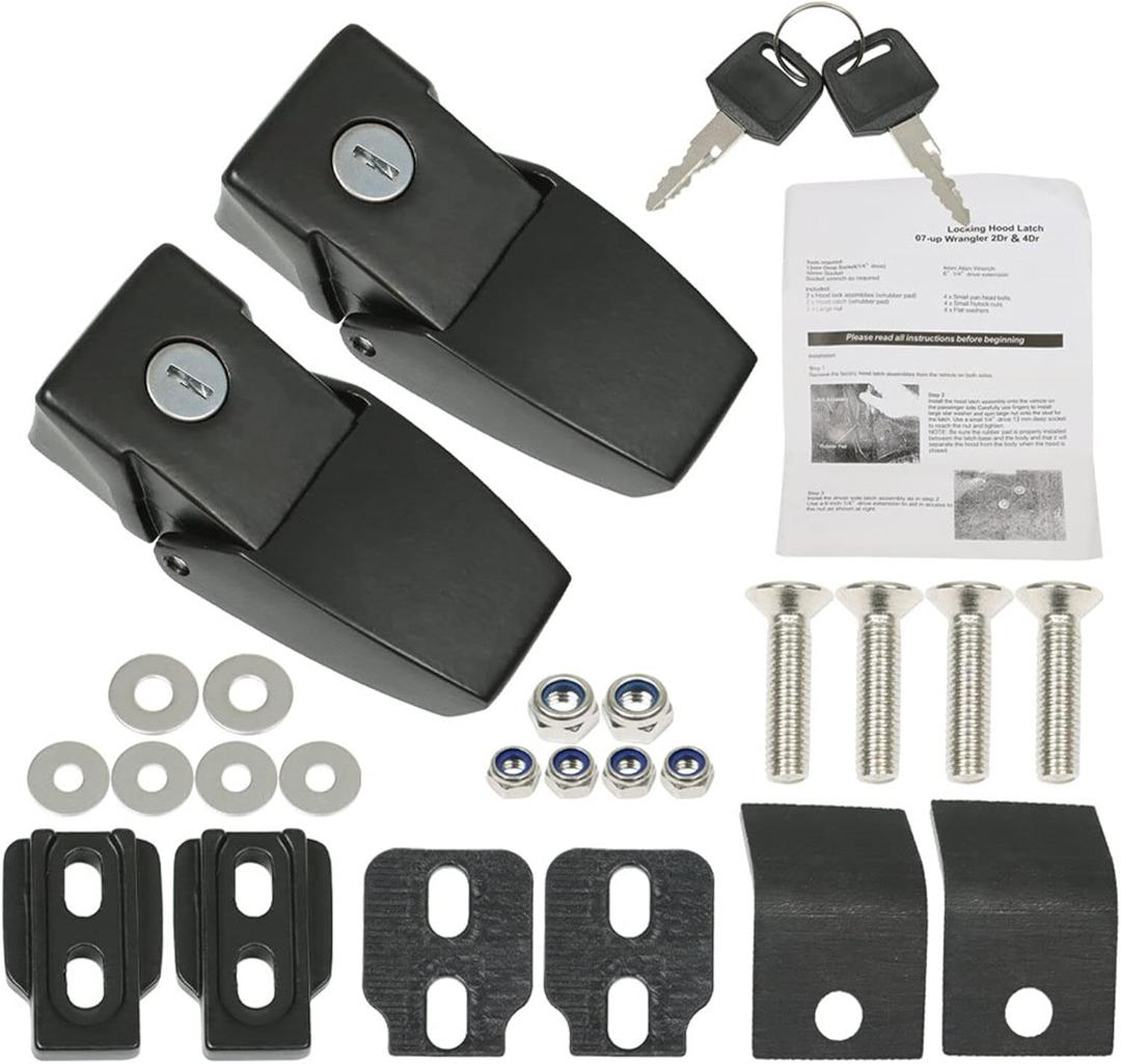 LABLT Stainless Steel Hood Latches Hood Lock Catch Latches Replacement for Wrangler JK JKU JL JLU JT 2007-2023 Black
