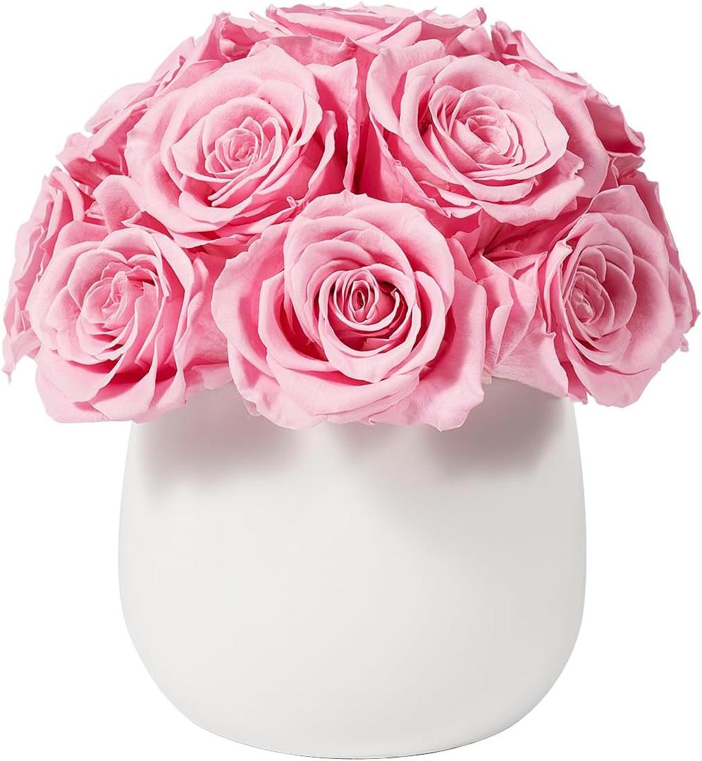 JoyFlower Preserved Flowers Vase Ceramic Decor, Eternal Flower Vases for Centerpieces, Forever Flower Decorations for Home Party Wedding Table Living Room, Ceramic Flower Vase House Decors(Pink)