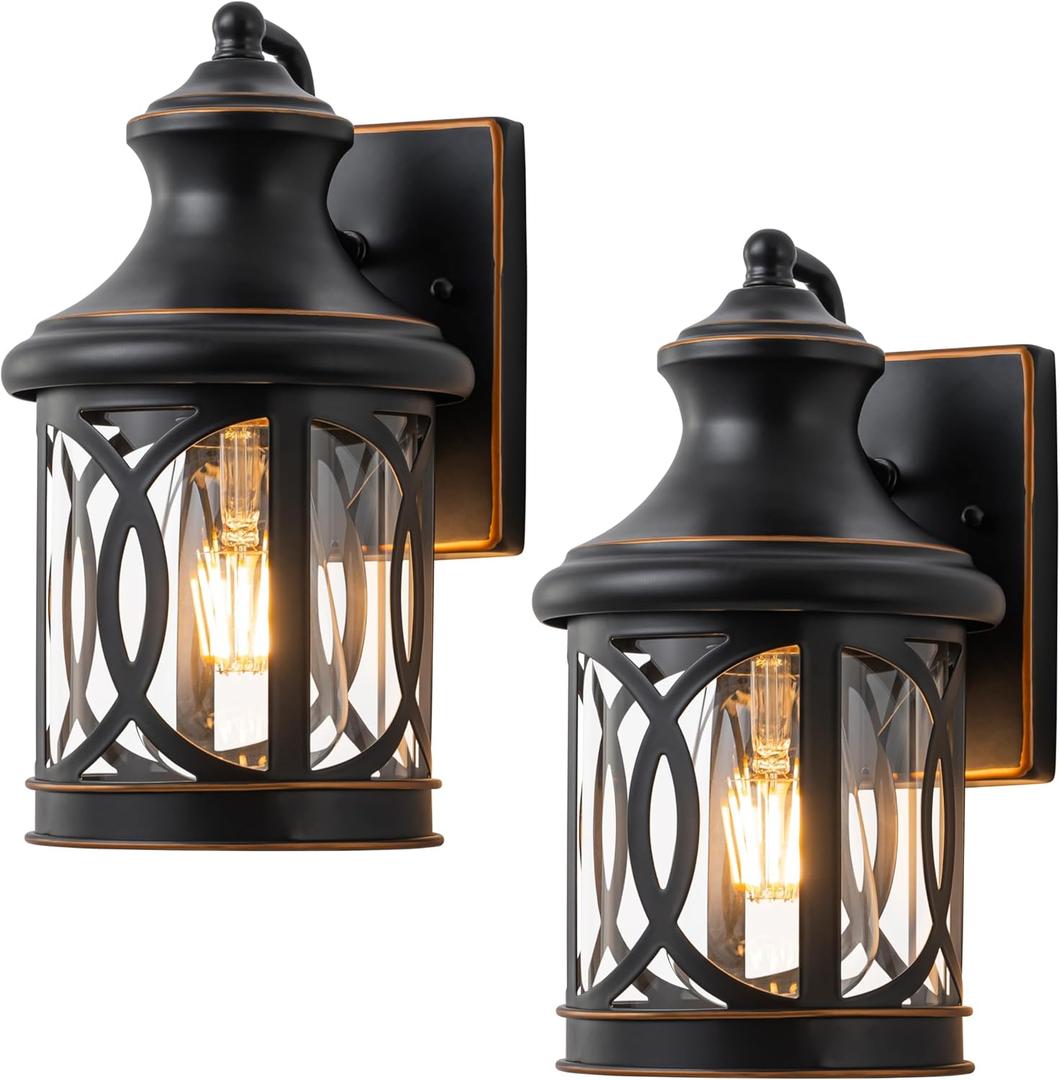 2-Pack Outdoor Wall Lights, Porch Lights, Waterproof Outdoor Wall Sconce, Exterior Light Fixture Oil-Rubbed Bronze Finish with Clear Glass Shade for Garage Patio Front Door Balcony, 12in. (11.5in.)