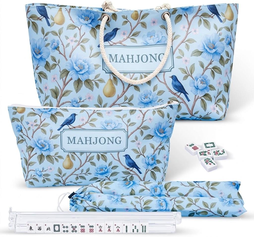 FUYIHGL® 3PCS Mahjong Bag Set: Chinoiserie American Mah Jong Carrying Bag for Tile and Rack  Tote Bag, Zippered Carrying Case, Rack and Pushers Pocket  Game Night Mahjongg Accessories and Gifts
