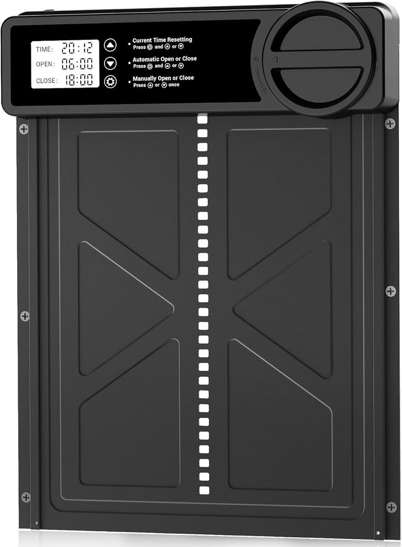 INNOLAND Automatic Chicken Coop Door - Large with Manual & Timer Mode, Automatic Chicken Door | Aluminum Alloy | Anti-Pinch | Large Programmable LCD Screen, Chicken Coop Door with Low Battery Warning (10.8"L x 1.6"W x 14.2"H, Black)