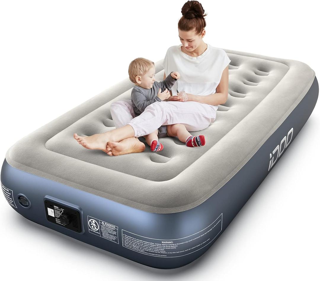 iDOO Twin Air Mattress, Air Mattress with Built in Pump, Inflatable Mattress with Storage Bag, Blow up Mattresses for Camping, Guests & Indoor, AirBed, colchon inflable - 13" high Gray Air Bed