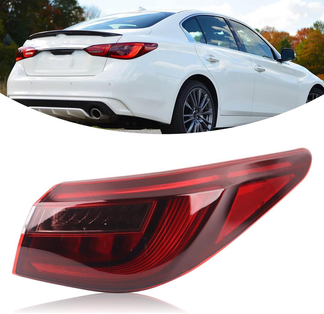 YEQSHNG LED Right Side Outer Tail Light W/o Blind Spot Assembly Compatible With 2018-2021 Infiniti Q50 rear Tail Lamp Without Side Light Right Passenger Side 26550-6HH1B