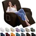 YEMYHOM 4 Pieces Stretch Recliner Slipcover Latest Jacquard Recliner Chair Cover with Side Pocket Anti-Slip Fitted Recliner Cover Couch Furniture Protector with Elastic Bottom (Recliner, Dark Coffee) (1 Seater)