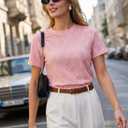 Dokotoo Women's Tops Casual Scoop Neck Short Sleeve Eyelet Embroidered Hollow Out Blouses Shirts (Pink, XL)