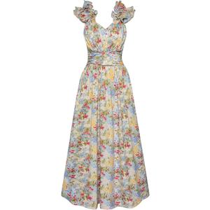 GRACE KARIN 2025 Women's Summer Floral Print Dress Sleeveless Casual Flowy Sundress A Line Ruffle Wedding Guest Outfit (Medium, Blue Yellow Floral)