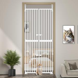 71" High Extra Tall Cat Gate, 34-36 Inch Tall Pet Gates, Auto Close Kitten Safety Gates, Double Pet Door for Doorway, Indoor Pet Barrier, No Drilling, Cats Proof Gate, Kitchen