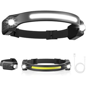 AlpsWolf Headlamp Rechargeable LED 1Pack - 2 XPE LED and COB LED Head Lamp, Motion Sensor, 260 Wide Beam, IPX4 Waterproof, Rechargeable Headlight for Camping Accessories