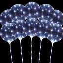 LED Balloons Light Up, 10 Pack LED Balloons with Sticks, 20 Inch Clear Bobo Balloon with Lights Helium Glow Bubble Lights for Party Supplies Valentines Decor (Cold White)