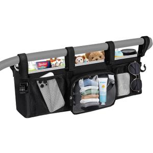 Double Stroller Organizer for Bob Duallie Jogger City Mini GT2 and Jeep, Double Baby Stroller Caddy Accessories with 2 Cooler Pockets, Heavy Duty Parent Double Jogging Stroller Organizer (Empty Bag)