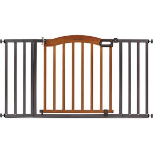 Summer Infant Anywhere Decorative Walk-Thru Pet and Baby Gate, 28" - 42.5" Wide, 30" Tall, Pressure Mounted, Insall In-between Rooms and Doorways, Walnut Wood with Metal Charcoal Accents (Pine/Slate)