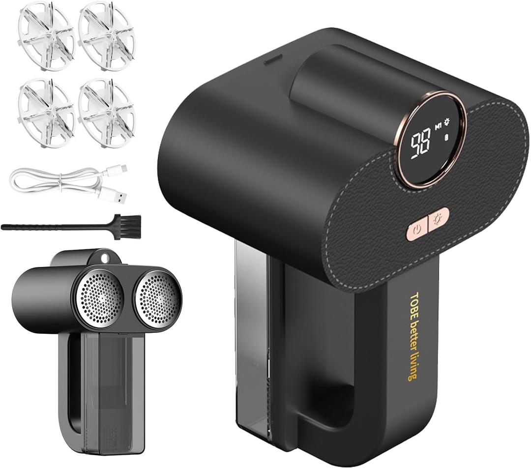 Electric Fabric Shaver, Rechargeable Lint Remover, Sweater Shaver, Dual Motors Drive and with Replaceable six-Blade Blades, LED Display,3-Speed,Lighting Assistance, for Clothes Couch Furniture