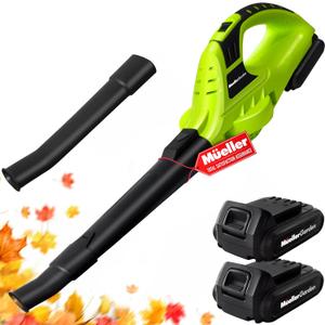 Mueller UltraStorm Leaf Blower Cordless Electric, with 2 Batteries and Charger, 140 MPH 20 V Powerful Motor, 2 Speed Levels, 1hr Charge, Lightweight, Blowers for Lawn Care, Blower for Snow (Green)