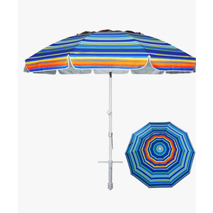 AMMSUN 8 Feet Large Beach Umbrella with Sand Anchor Heavy Duty High Wind Portable Outdoor Umbrellas UV 50+ Protection Air Vent Tilt Patio Garden Pool