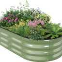 Galvanized Raised Garden Bed Outdoor - 421ft Planter Raised Beds for Gardening | Oval Metal Garden Planter Box with Safety Edging and Gloves for Vegetables Fruits and Flowers OliveGreen