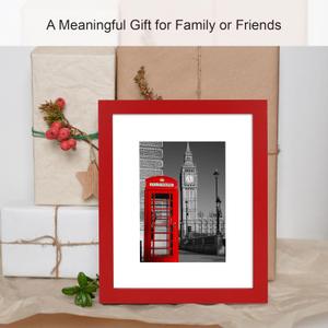 8x10 Picture Frame (3 Pack, Red) Made of Real Glass and Wooden Frame - Display Pictures 5x7 with Mat or 8x10 Without Mat, 8 by 10 Photo Frames TableTop Display and Wall Mounting