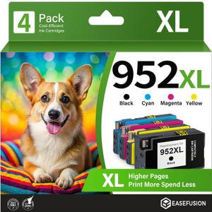 952XL Ink Cartridges 4 Combo Pack Compatible for HP Printer, 952XL 952 XL Ink Works OfficeJet 8702 7700 8210 8700 Series (Black, Cyan/Magenta/Yellow) (952XL-4packs)