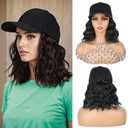 GUOJIAN Hat Wigs for Women 6' Short Wave Baseball Cap Wigs with Curly Hair Extensions Synthetic Wave Wig Adjustable Hat with Hair Attached for Daily Use (1B, 6inch)