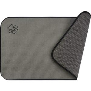 SINLAND Microfiber Pet Bowl Mat Dog Cats Feeding Mats for Food and Water Dish Drying Mat with Anti-Skid Backing 14.2Inch x 24Inch Grey