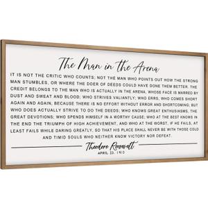 flangairy The Man In The Arena Wall Art Framed 32.3x16.5inch, Wood Motivational Wall Art for Men, Inspirational Office Decor
