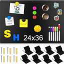 24" x 36" Magnetic Board, Black Magnet Bulletin Board to Display Magnetic Letters, Metal Board for Wall, Refrigerator Photo, with Dual Lock Tape and Screws, Marker Pen