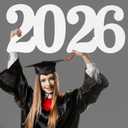 Wenqik 2026 Wooden Sign Graduation Decoration Photo Props Class of 2026 Letter Sign Centerpieces Poster Signature Board for Congrats Grad Party Supplies Table Decor, 10.8 x 13.8 Inch(White)