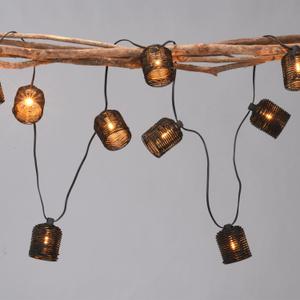 Natural Rattan String Lights, 10 Rustic Raffia Cage, 13 Ft Plug in & Connectable Wicker Lights,Black Rattan