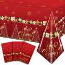 Christmas Tablecloth - 3 Pcs Disposable Plastic Table Covers 54x108 Inch, Holiday Snowflake Red Tablecloth Set for Rectangle Tables Xmas Decor for Home, Dinner Party & Winter Celebrations