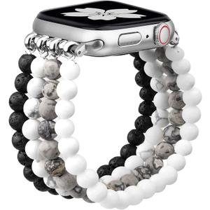 Natural Stone Bracelet Beaded-Bands Women Compatible with Apple Watch 38mm 40mm 41mm 42mm (S10/11) Feminine Cute Handmade Stretch Strap for iWatch Series 11/10/9/8/7/6/5/4/3/2/1 SE 3/2/1