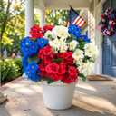 Hananona 12 Pcs Artificial Geranium Flowers for Outdoors Geranium Silk Red White Blue Flowers Outdoor UV Resistant Plants Faux Patriotic Flowers for 4th of July Home Decor (12, RedWhiteBlue)