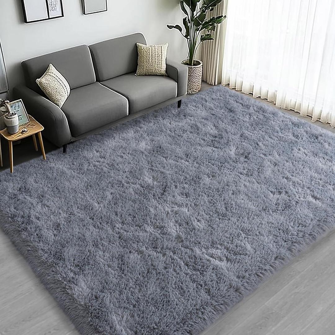 Large Area Rugs for Living Room Bedroom, 4x6 Feet Grey Fluffy Shag Rugs, Ultra Soft Shaggy Plush Fuzzy Modern Indoor Throw Floor Carpet for Kids Girls Dorm Nursery Home Decor Aesthetic