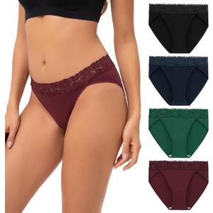 INNERSY Women's Cotton Bikini Underwear High Cut Lace Hipster Panties 4-Pack (XX-Large)